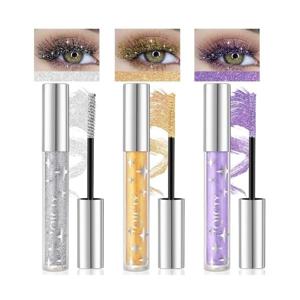 Mascara à paillettes, mascara imperméable, fard à paupières, mascara transparent, cils diamant pailletés en argent/or/violet,
