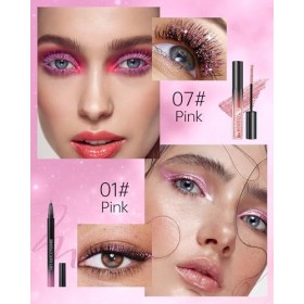 Mascara et Eyeliner Paillettes Rose, Mascara Couleur Diamant Pailleté Volume et Longueur, Liquide Crayon Yeux Métallique Bril