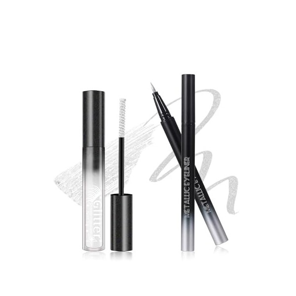 Mascara et Eyeliner Paillettes Rose, Mascara Couleur Diamant Pailleté Volume et Longueur, Liquide Crayon Yeux Métallique Bril