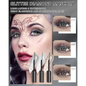 Mascara Glitter-3 couleurs Argent Blanc Or Métallique Mascara à paillettes, Diamant Glitter Longue Tenue Volumisateur Extensi