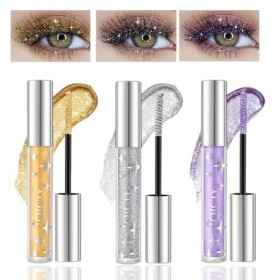 Baorder Mascara à paillettes 3 couleurs, mascara allongeant et volume de bouclage - Mascara à paupières - Argenté/doré/violet