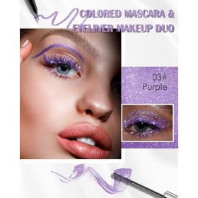 Mascara et Eyeliner Pailleté, Mascara Couleur Diamant Paillettes Volume et Longueur, Crayon Yeux Métallique Brillant, Longue 