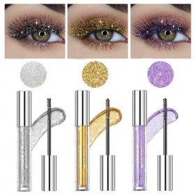 Gireatick Set de 3 Mascaras Pailletés pour Cils - Argent/Or/Violet Scintillant - Épaississant et Allongeant pour un Maquillag