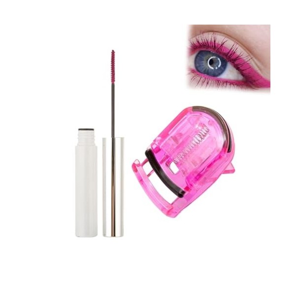 Set Colourful Mascara+Eyelash Curler,Waterproof Curling Mascara,Crée des Cils Pleins et Volumineux,Résiste aux Bavures et ne 