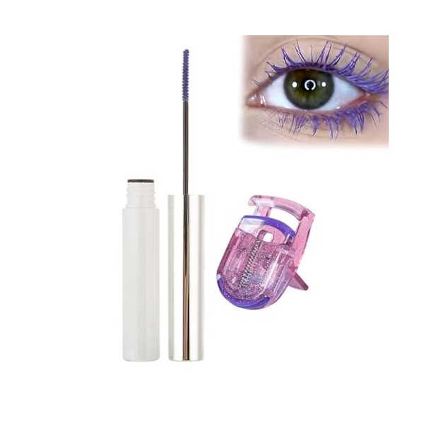 Set Colourful Mascara+Eyelash Curler,Waterproof Curling Mascara,Crée des Cils Pleins et Volumineux,Résiste aux Bavures et ne 