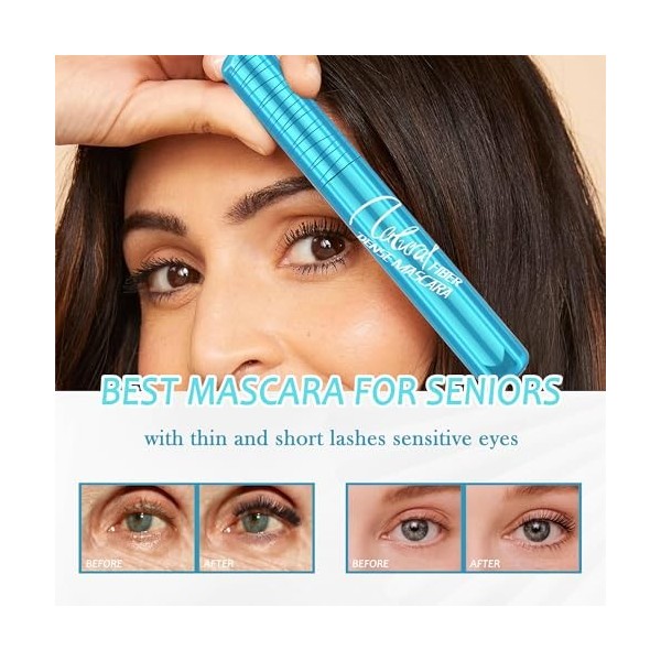 Mascara pour les femmes âgées de plus de 60 ans dont les cils sont clairsemés, Mascara Noir Volume Effet Faux Cils et Longueu