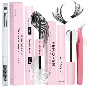 Qiveaory Cils Individues Lash Bond et Seal Kit 4 Pièces Mascara Bricolage avec Colle de Cluster de Imperméable à leau 72 Heu