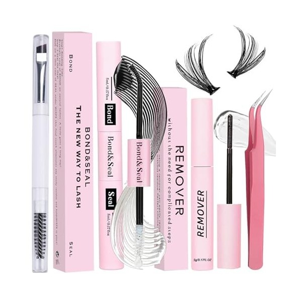 Qiveaory Cils Individues Lash Bond et Seal Kit 4 Pièces Mascara Bricolage avec Colle de Cluster de Imperméable à leau 72 Heu