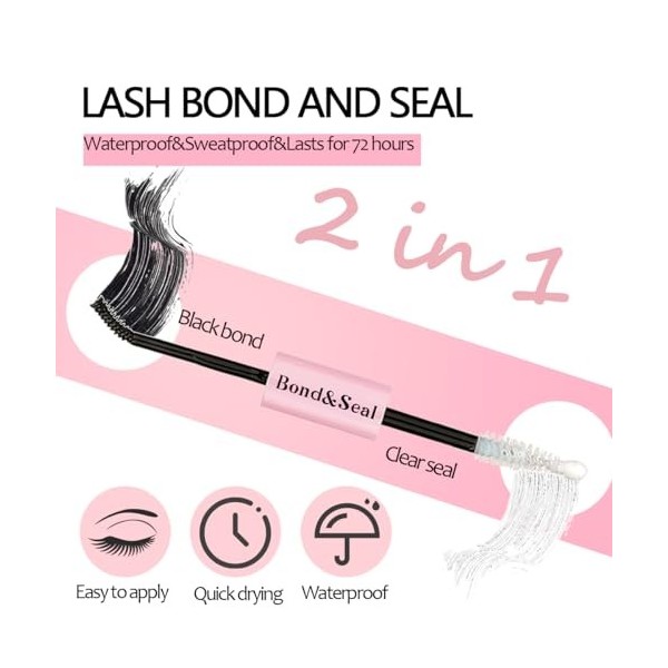 Qiveaory Cils Individues Lash Bond et Seal Kit 4 Pièces Mascara Bricolage avec Colle de Cluster de Imperméable à leau 72 Heu