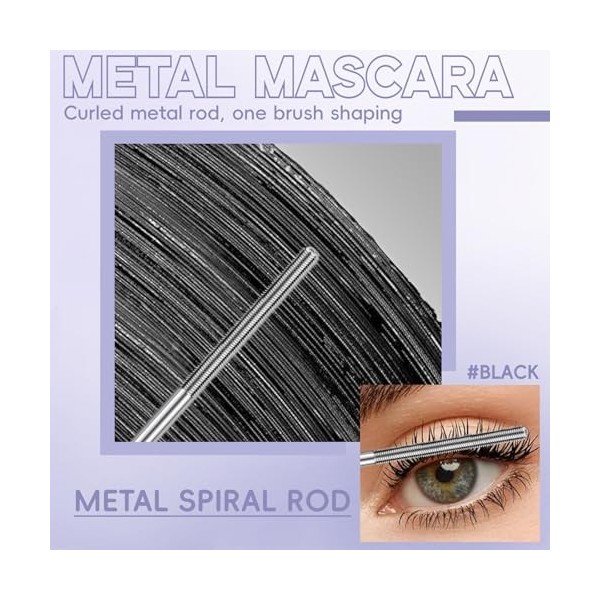 Noerrors Metal Mascara Lavable Baguette de Mascara en Fer, Courbure 3D Volume Finesse Supplémentaire Long Cils Pigmenté, Bros