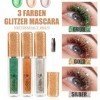 Mascara à paillettes, 3 couleurs de mascara à paillettes, vert/or/argent, volume multicolore, imperméable et durable, mascara