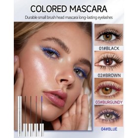 Mascara Couleur Set, 4 Couleurs Waterproof Noir et Braun Bourgogne et Bleu, Mascara Volume et Longueur Durée Volume Durable E...