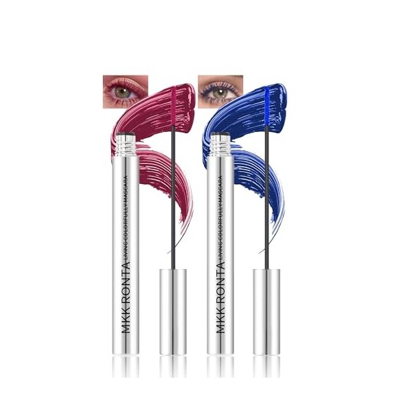 Mascara Couleur Set, 4 Couleurs Waterproof Noir et Braun Bourgogne et Bleu, Mascara Volume et Longueur Durée Volume Durable E...