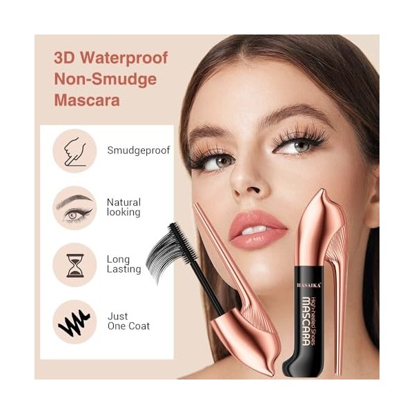 HASAIKA® Mascara Volume, Mascara de maquillage épais à double effet, longue durée, anti-bavures, allongeant et recourbant 6 