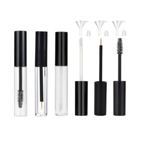 Lot de 3 tubes vides de 10 ml pour mascara et gloss à lèvres avec inserts en caoutchouc et entonnoirs pour crème à cils - Kit