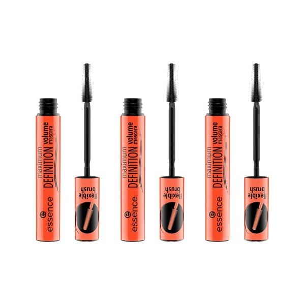 essence maximum DEFINITION mascara, Wimperntusche, mit flexiblem Pinsel, Nr. 01, schwarz, definierend, verlängernd, volumenge