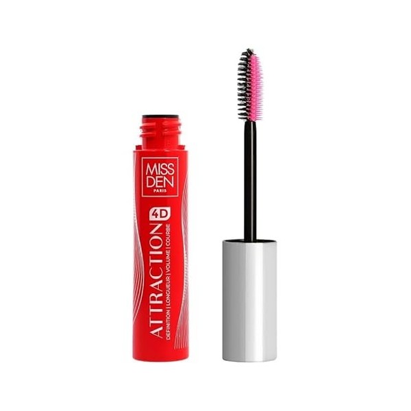 Mascara Attraction 4D - Miss Den - Brosse Biface - Effet 4D - Teinte 500 Noir Sidéral
