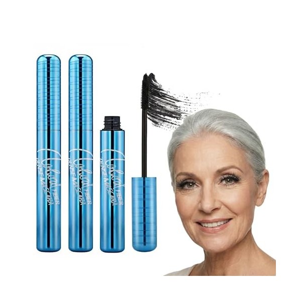 Lot de 2 mascaras pour femmes âgées, mascara, imperméable, noir, pour plus de volume et de longueur, cils clairs, longue duré