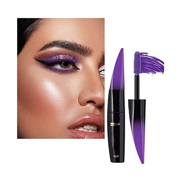 Mascara de cils en fibre de soie 4D mascara imperméable naturel -taches allongeant et long épais Argent Colloïdal Gel Purple ...