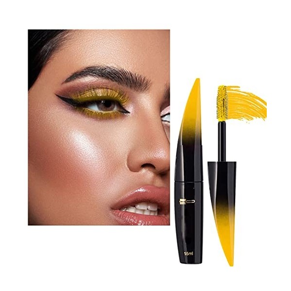 Mascara de cils en fibre de soie 4D mascara imperméable naturel -taches allongeant et long épais Argent Colloïdal Gel Yellow