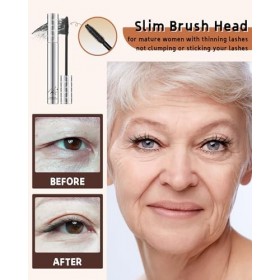 Mascara Waterproof pour les Femmes Agées aux Cils Clairsemés, 2Pcs Hypoallergénique Mascara Noir Marron Allongéet Volumisant,...