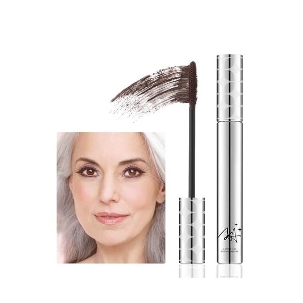Mascara Waterproof pour les Femmes Agées aux Cils Clairsemés, 2Pcs Hypoallergénique Mascara Noir Marron Allongéet Volumisant,...