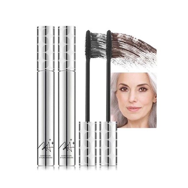 Mascara Waterproof pour les Femmes Agées aux Cils Clairsemés, 2Pcs Hypoallergénique Mascara Noir Marron Allongéet Volumisant,...