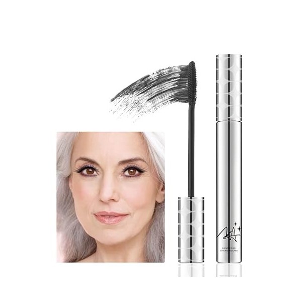 Mascara Waterproof pour les Femmes Agées aux Cils Clairsemés, 2Pcs Hypoallergénique Mascara Noir Marron Allongéet Volumisant,...
