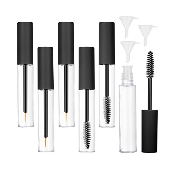 ALTcompluser Lot de 6 tubes de mascara vides, rechargeables, 10 ml, avec baguette à cils et entonnoir en caoutchouc, pour la 