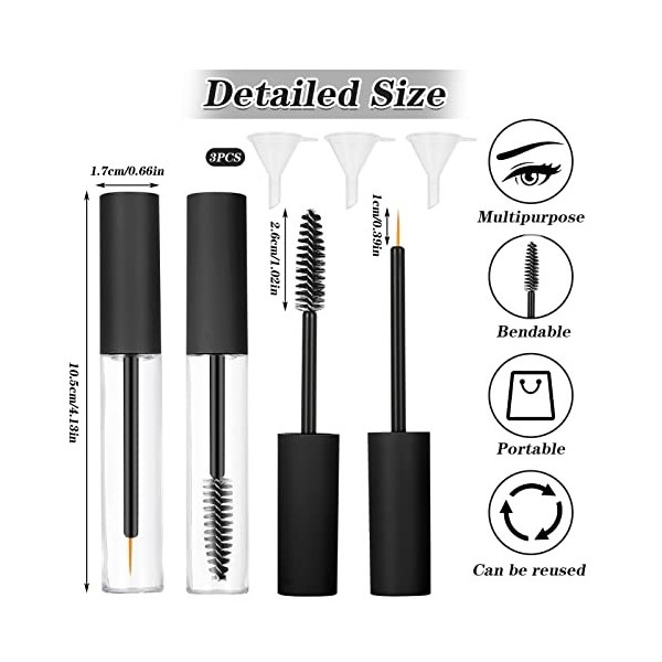ALTcompluser Lot de 6 tubes de mascara vides, rechargeables, 10 ml, avec baguette à cils et entonnoir en caoutchouc, pour la 