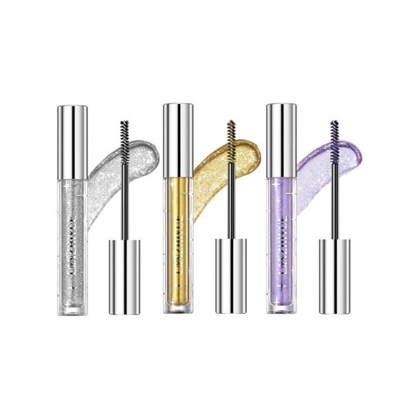 Lot de 3 mascaras pour cils colorés - Brillants et scintillants - Résistants aux taches - Longue durée - Pour une utilisation