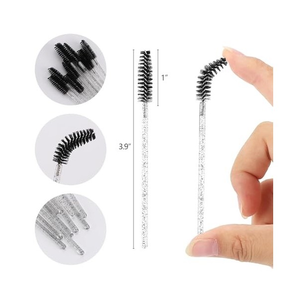 Lot de 100 brosses à cils jetables pliables en cristal pour extensions de cils, contour des sourcils et maquillage noir cris ...