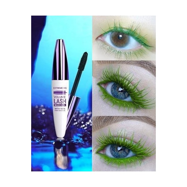 Lot de 2 mascaras télescopiques 5D vert rouge pour les yeux, imperméable, anti-salissures, longue tenue, mascara volumineux q