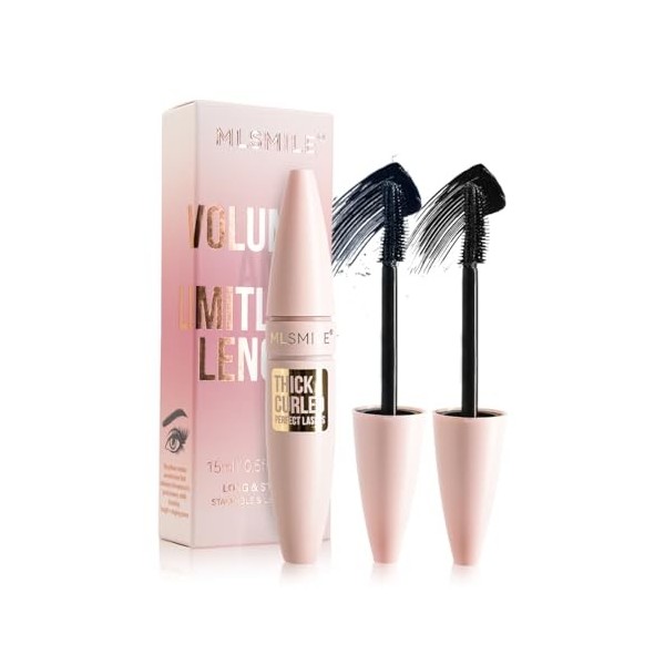 SHEEYOON Mascara en fibre de soie 4D, volume et longueur, base noire et coiffante, imperméable et résistant aux taches, volum