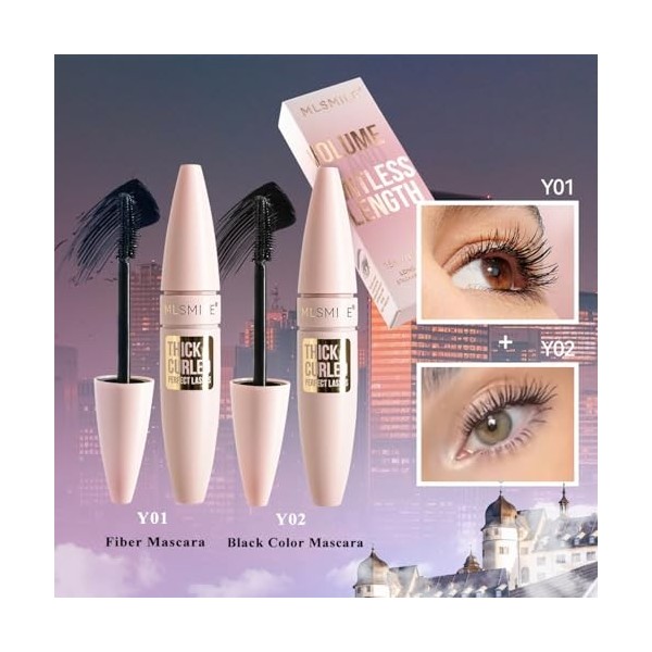 SHEEYOON Mascara en fibre de soie 4D, volume et longueur, base noire et coiffante, imperméable et résistant aux taches, volum