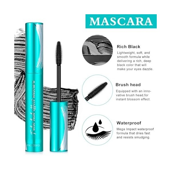 Lot de 2 mascaras imperméables noirs - Longueur et volume - Formule résistante aux frottements - Pour maquillage quotidien - 