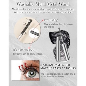 Iron Metal Mascara Waterproof, Noir Longue Durée 3D Curling Effet, Washable Wand Mascara Volume et Longueur, Résistant aux Ta