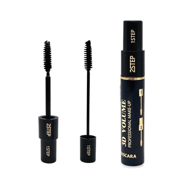 Mascara 2 en 1 Définition et Volume avec Double Brosse Extensible et Volumisant Noir Intense Formule Imperméable Professionne