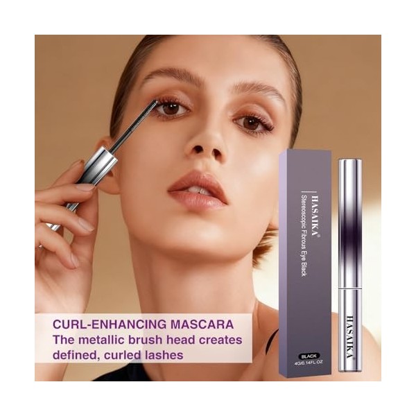 HASAIKA® Mascara métallique, Mascara Volume de maquillage épais à double effet, longue durée, anti-bavures, allongeant et rec