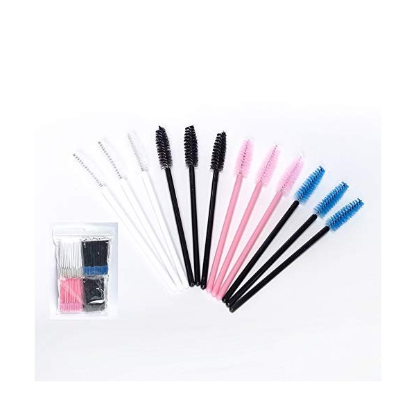 CHSYOO 200 x Applicateur de mascara jetable en plastique baguettes pour cils pinceaux pour cils et sourcils, noir blanc rose 