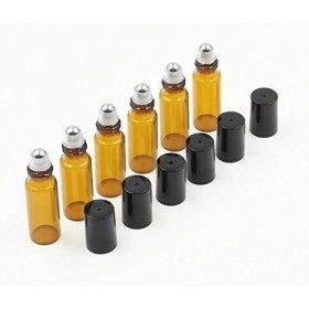 Elandy Lot de 6 flacons ronds 5&nbsp;ml Ambre Bouteille en verre avec boule en métal pour huiles essentielles, aromathérapie, parf