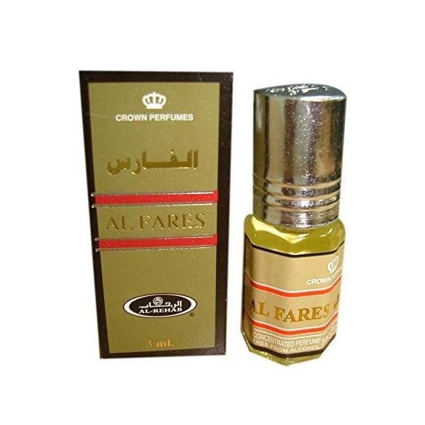 Huile Parfumée AL FARES 3 ml, Oud Arabe 100% Huile Sans Alcool Musc Halal Pour Homme et Femme Attar Longue Durée, Flacon Roll