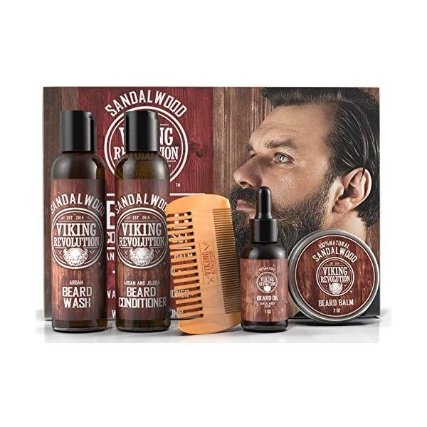 Kit Barbe Homme - Adoucit, Hydrate & Soulage les Démangeaisons - Contient Après Shampoing & Shampoing Barbe, Peigne Barbe, Ba