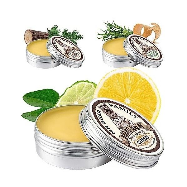 Cire Barbe Hommes Mr Bear Family - Citron - Baume Barbe - Produit barbe homme au Beurre de Karité, Huile de Jojoba et Cire d