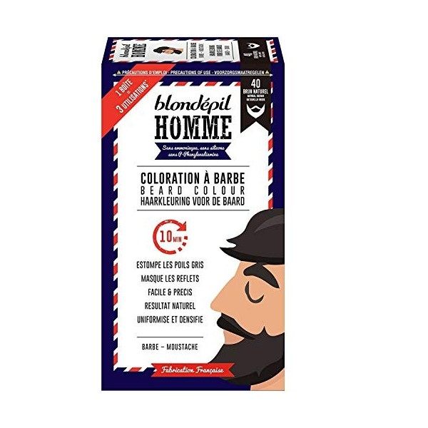 Blondépil Homme Coloration A Barbe Brun Naturel Barbe/Moustache Kit 3 Utilisations