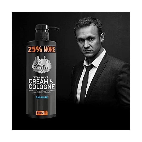 The Shave Factory Crème après-rasage et eau de Cologne 2 en 1 500 ml 25% plus – Barbiers professionnels et amateurs de rasage