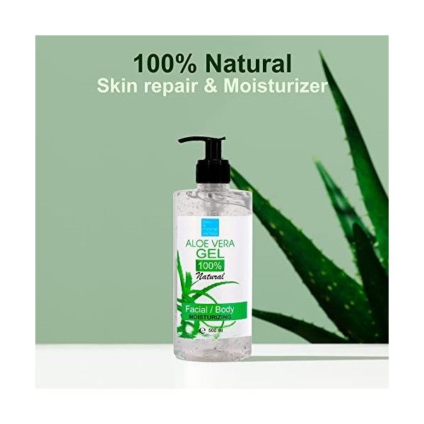 Gel dAloe Vera pour les soins de la peau visage et corps et des cheveux. Extra Hydratant 100% naturel. Nourrir et adoucir 