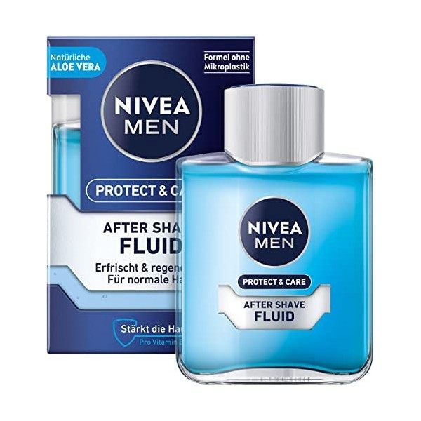 NIVEA MEN Protect & Care After Shave Fluid 100 ml , apaisant After Shave, soin de la peau après rasage à laloe vera et à la