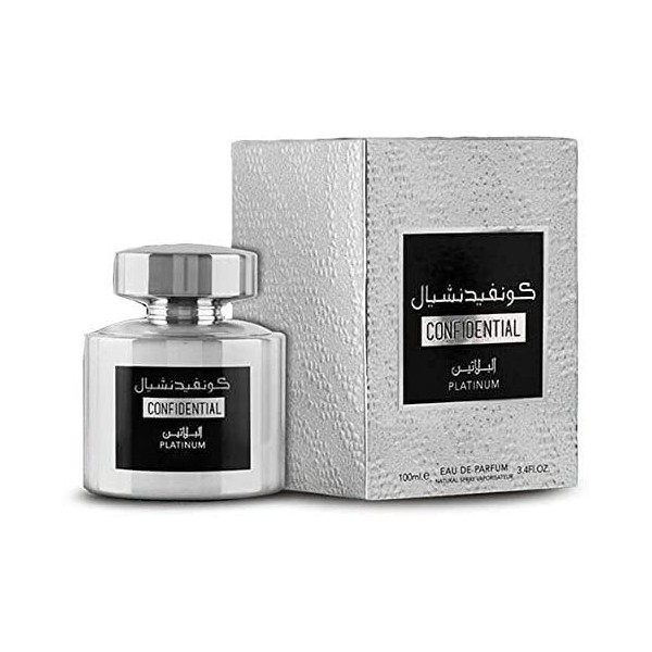 Eau de Parfum CONFIDENTIAL Platinum 100 ml Arabe Pour Homme et Femme Un Oud Parfum de Longue Durée Avec Une Touche Oriental d