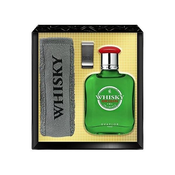 EVAFLORPARIS Whisky Origin Coffret pour Homme Eau de Toilette 100 ml + Serviette Eponge + Money Clip Vaporisateur Spray Parfu